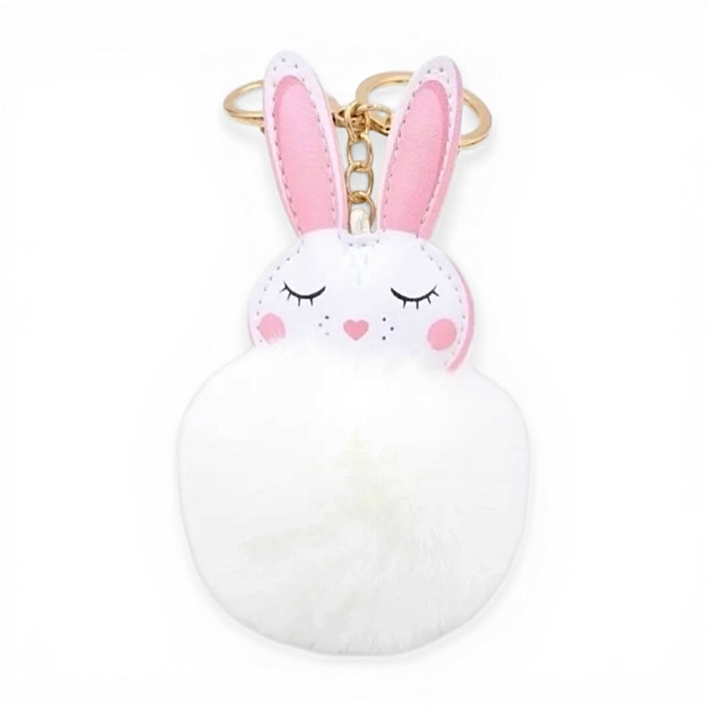 3/$10 BUNNY POM POM KEYCHAIN IN WHITE - ONE FOR $5 OR BUNDLE THREE FOR $10